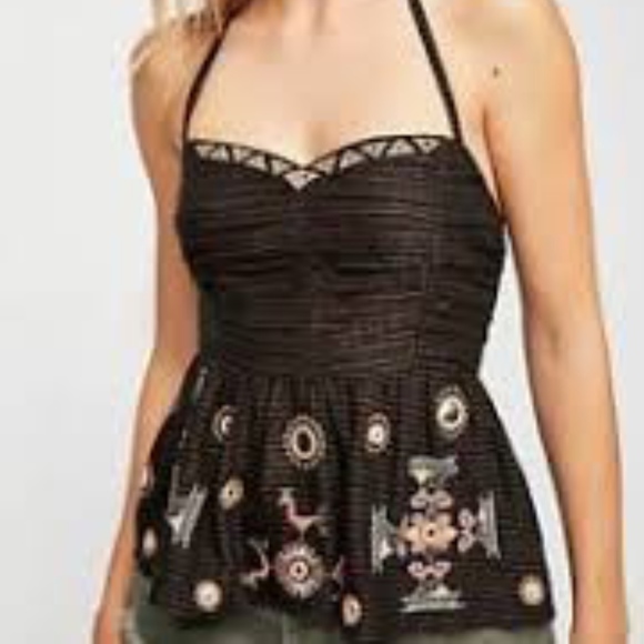 Free People Black Embroidered Tank Top - Picture 1 of 7